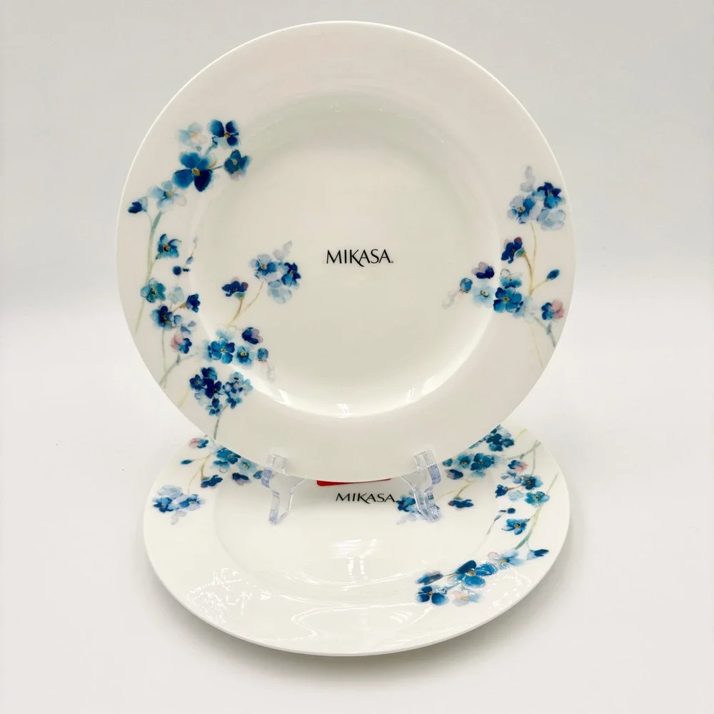 Mikasa‎ Audrey Salad Plates Set of 2 Blue Floral Bone China New
